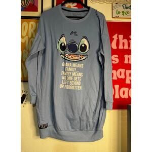 Disney Stitch Sweatshirt Dress “Ohana Means Family” Blue – Size L – Cute & Cozy!